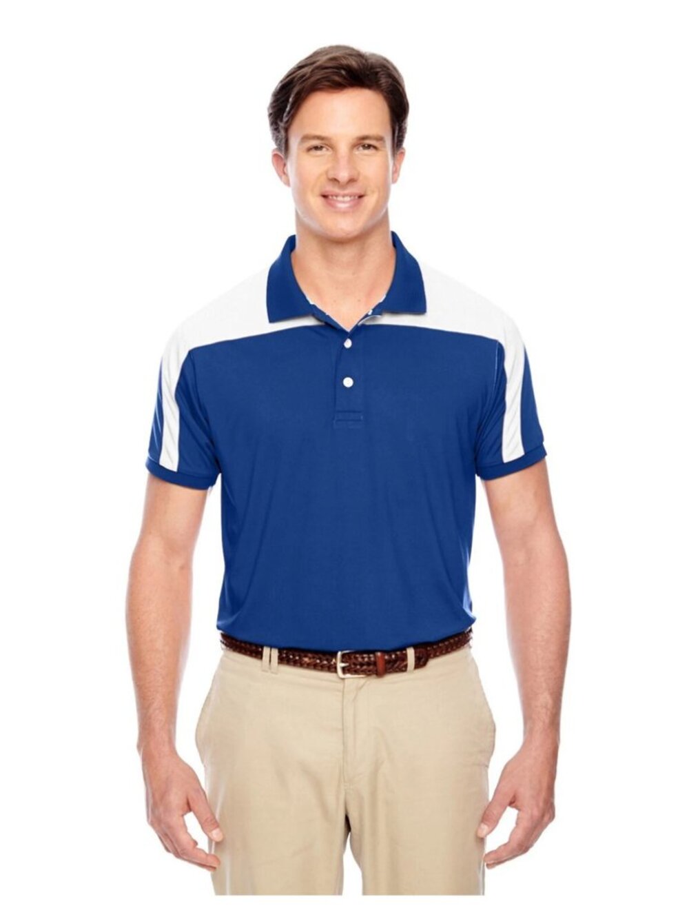 Team 365 Men’s Victor Performance Golf Polo Royal Blue White Colorblock